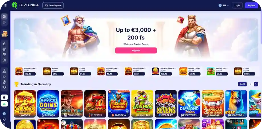 Fortunica casino desktop view