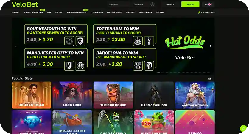 Velobet casino desktop view