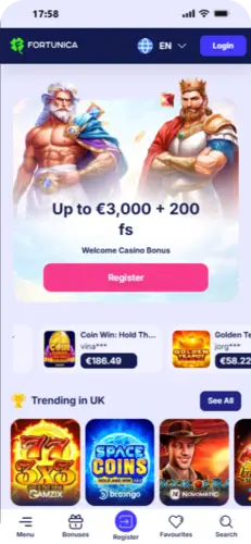 Fortunica casino mobile view