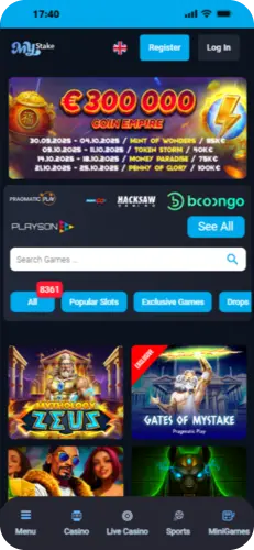 Mystake casino mobile view