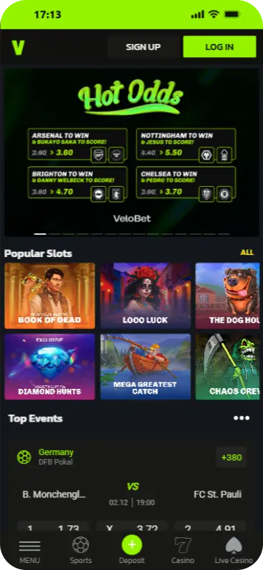 Velobet casino mobile view