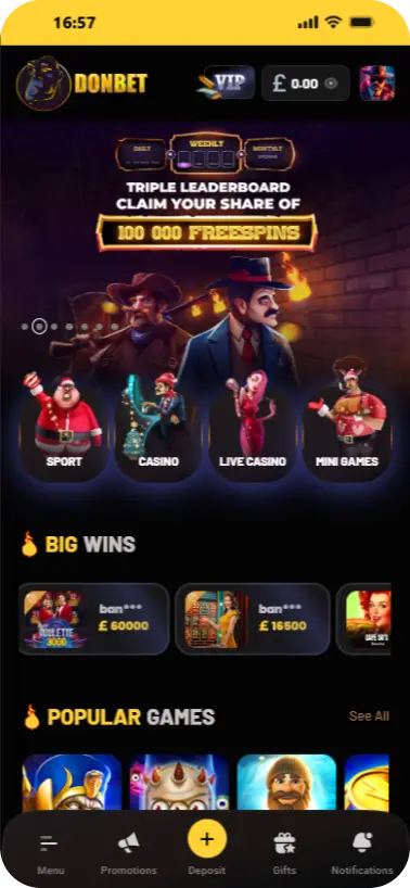 Donbet casino mobile view