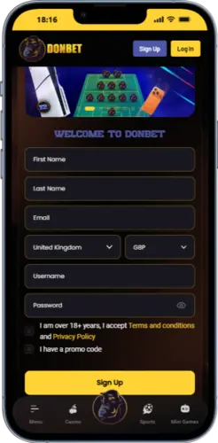 Donbet mobile registration form used by UK players to create an account outside GamStop